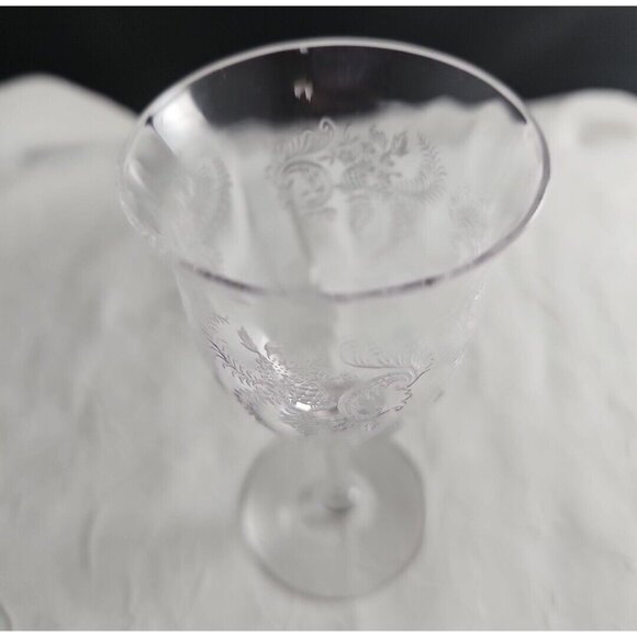 Antique Fostoria Florid Footed Cocktail Glasses 5" wine paisley etched Rare - Picture 5 of 9